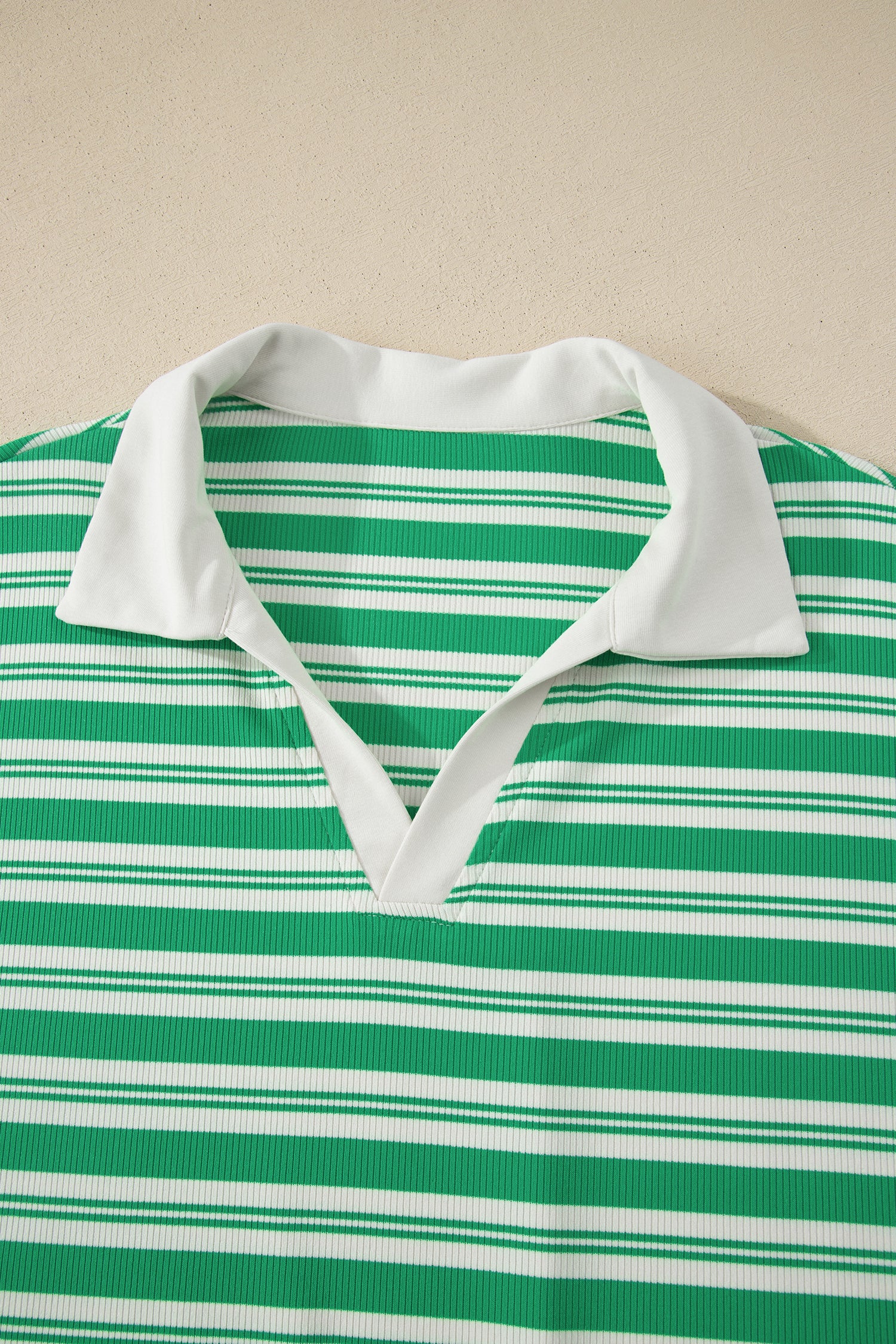 Stripe Collared V-Neck Short Sleeve T-Shirt Midi Dress with Pockets