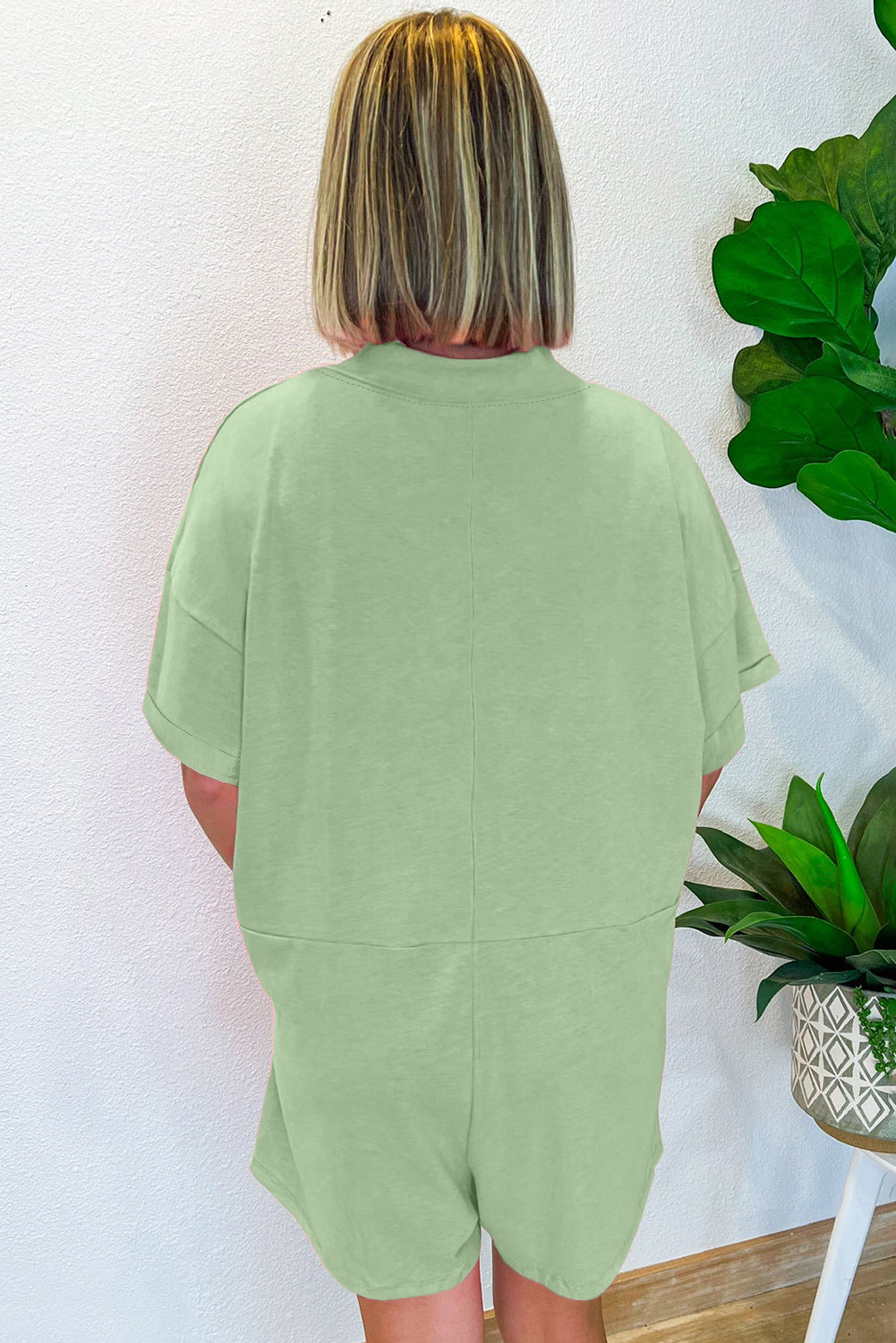 Loose Half Sleeve V-Neck Knit Romper eAura