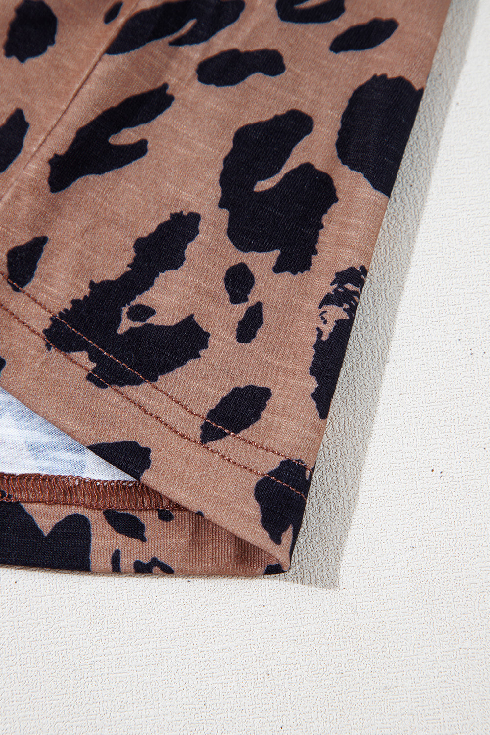 Brown Leopard Print V Neck Half Sleeve Oversized Tee eAura