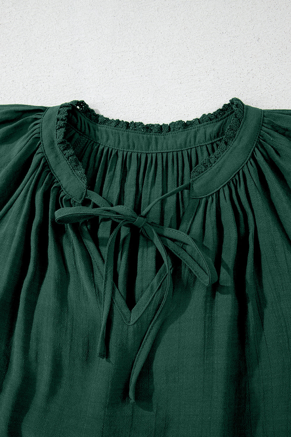Green Bay Eyelet Embroidered Sleeve Tie V Neck Blouse eAura