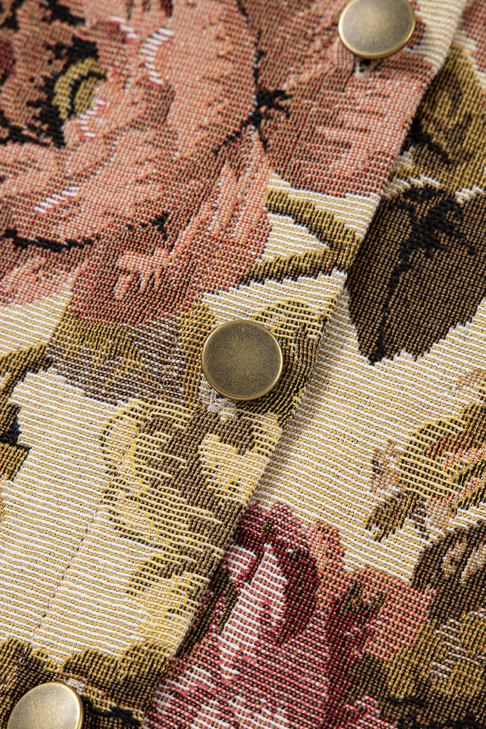 Khaki Floral Waffle Patchwork Chest Pockets Buttoned Jacket eAura