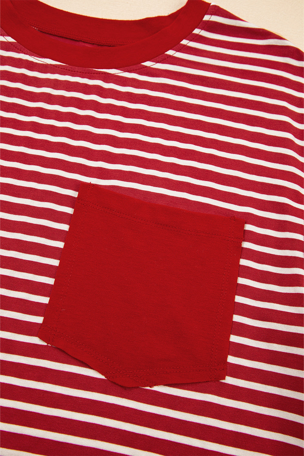 Red Stripe Chest Pocket Patch Round Neck Tank Top eAura