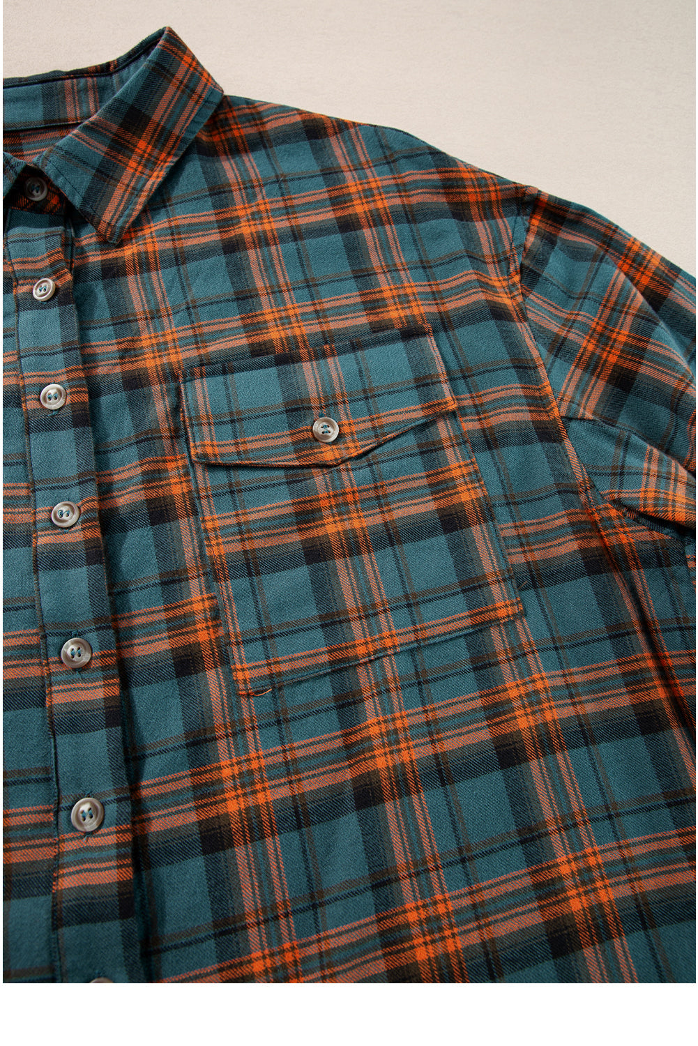 Green Plaid Long Sleeeve Side Split Distressed Hem Shirt eAura