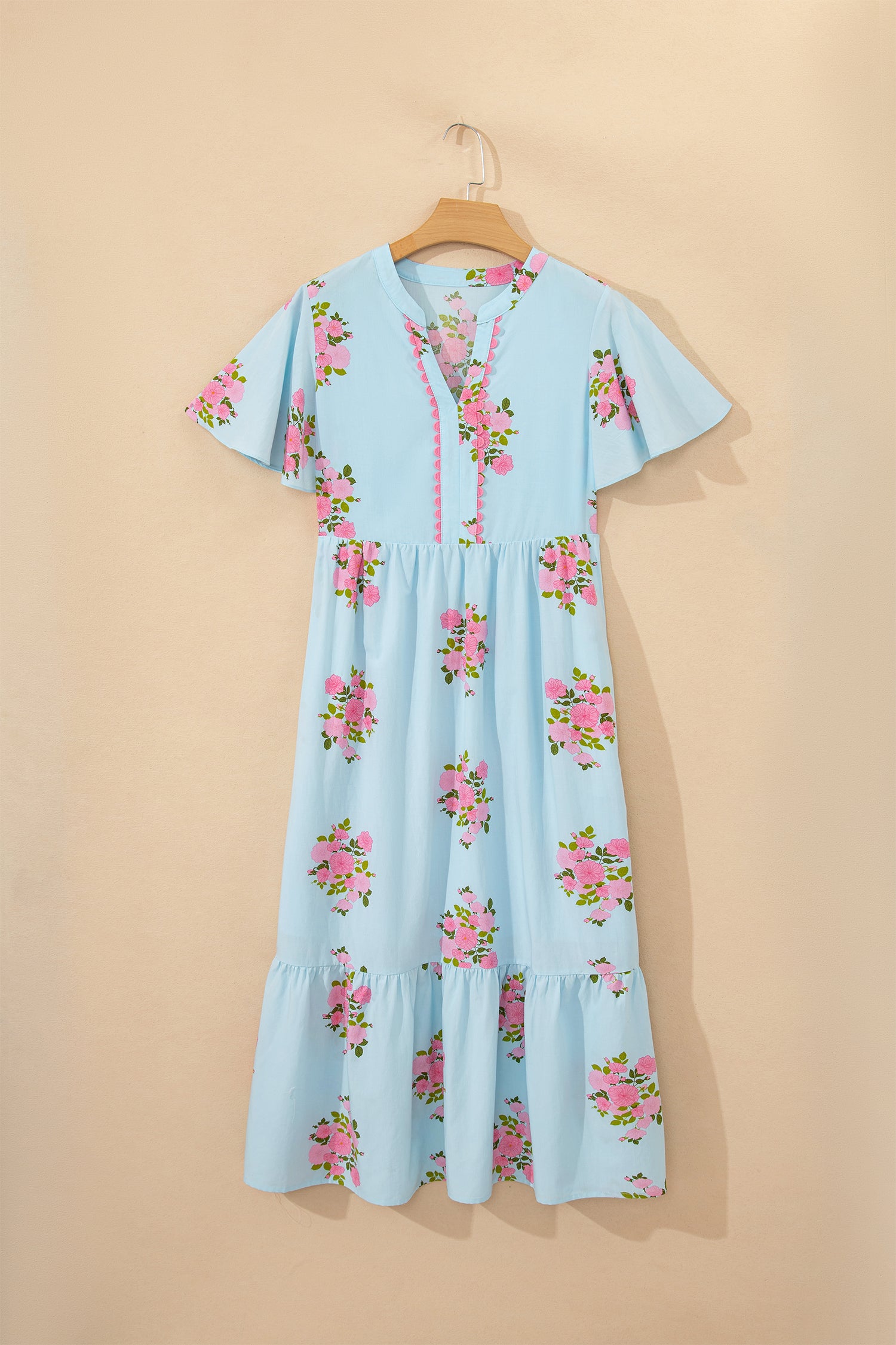 Floral Print Flutter Sleeve Maxi Dress