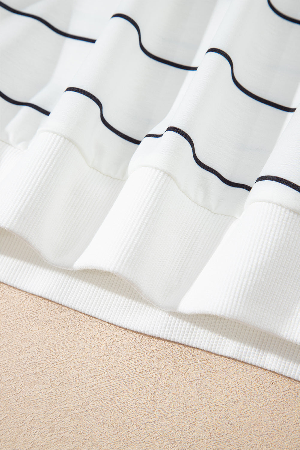 Zip V-Neck Stripe Print Drop Shoulder Long Sleeve Top - eAura