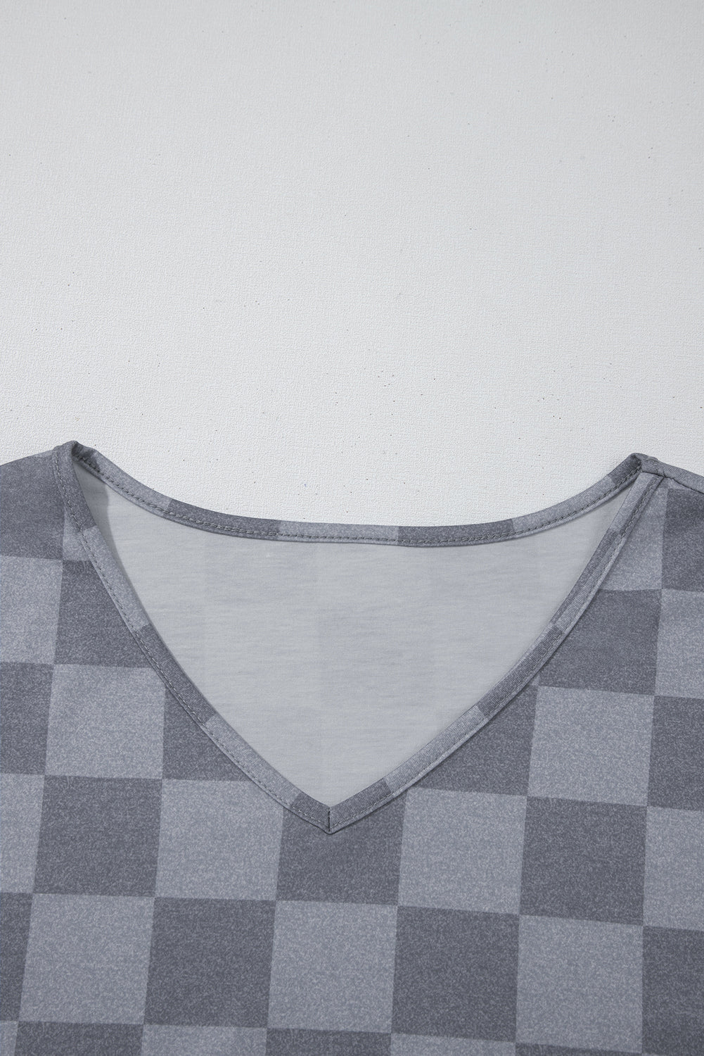 Grey Checkered V Neck Tee Drawstring Shorts Lounge Set eAura