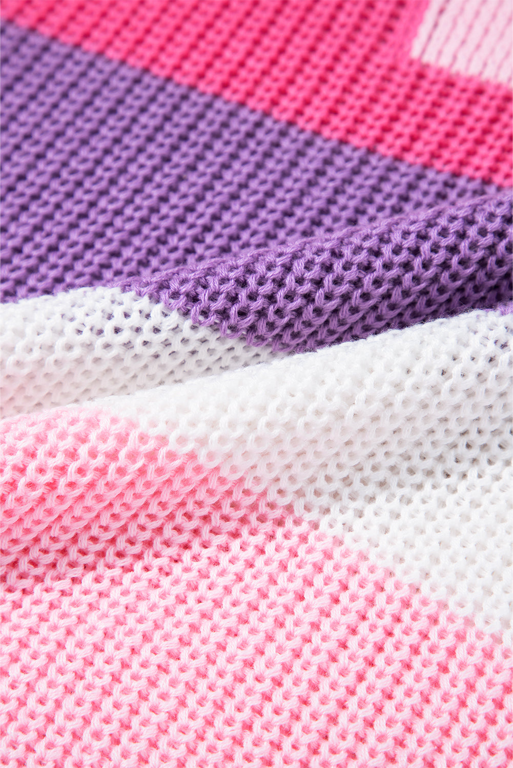 Pink Color Block Notch V Neck Sweater T Shirt eAura