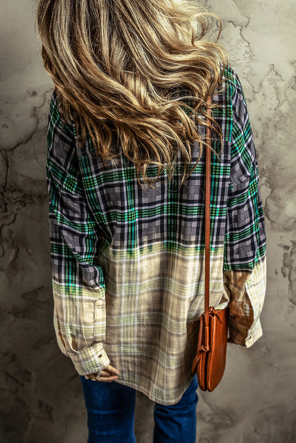 Blackish Green Contrast Plaid Patchwork Chest Pocket Button up Shacket eAura