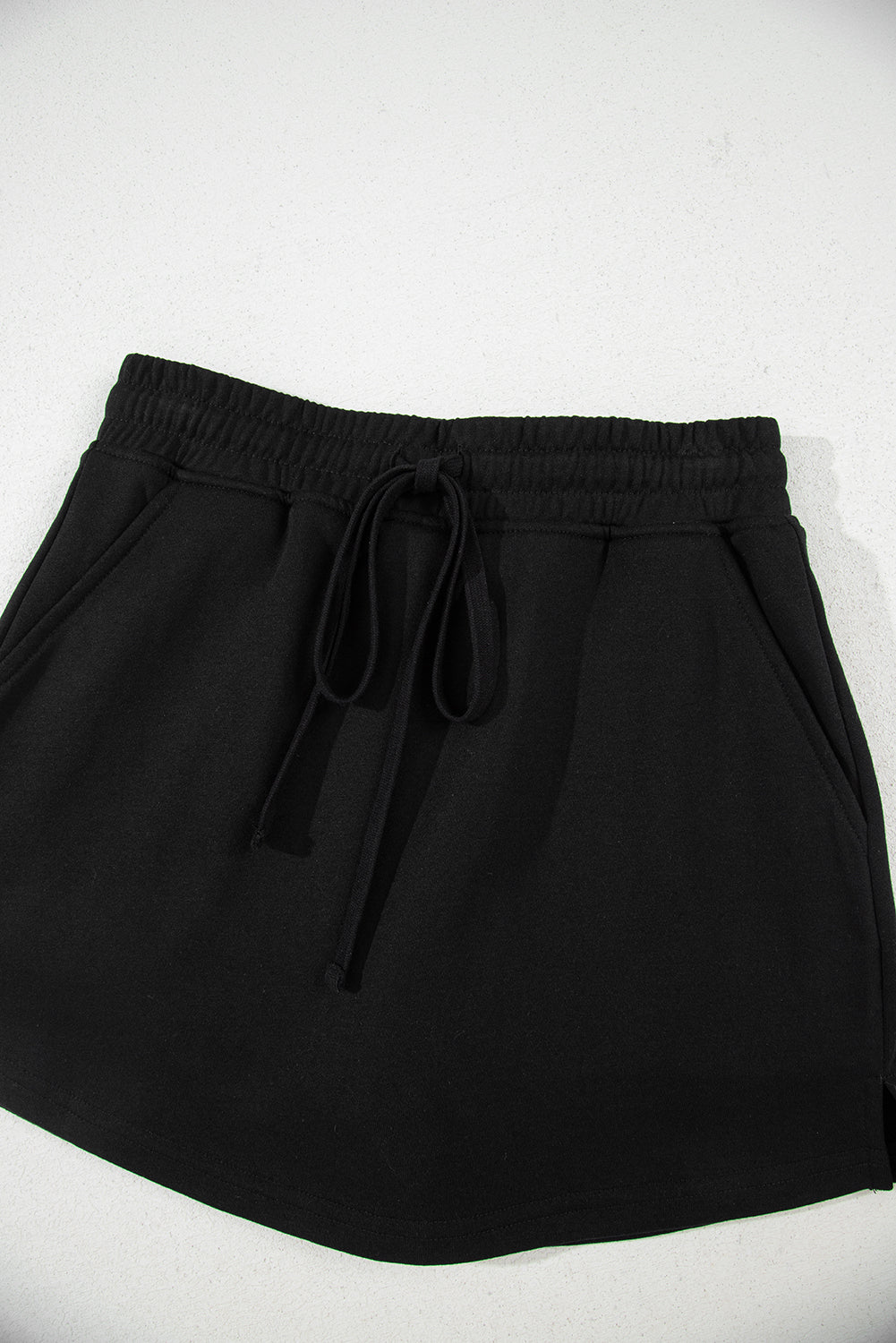Black French Terry Drawstring Mini Skort with Pockets eAura