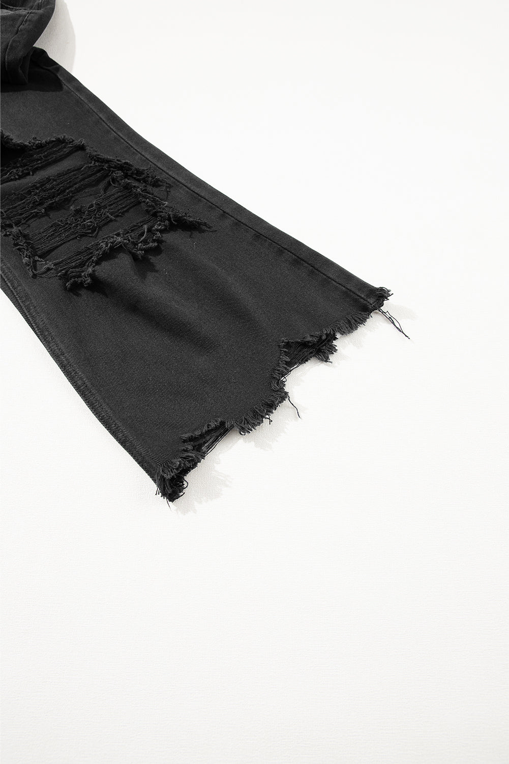 Black Distressed Hollow-out High Waist Cropped Flare Jeans Beagle Boutique Fashion Outlet