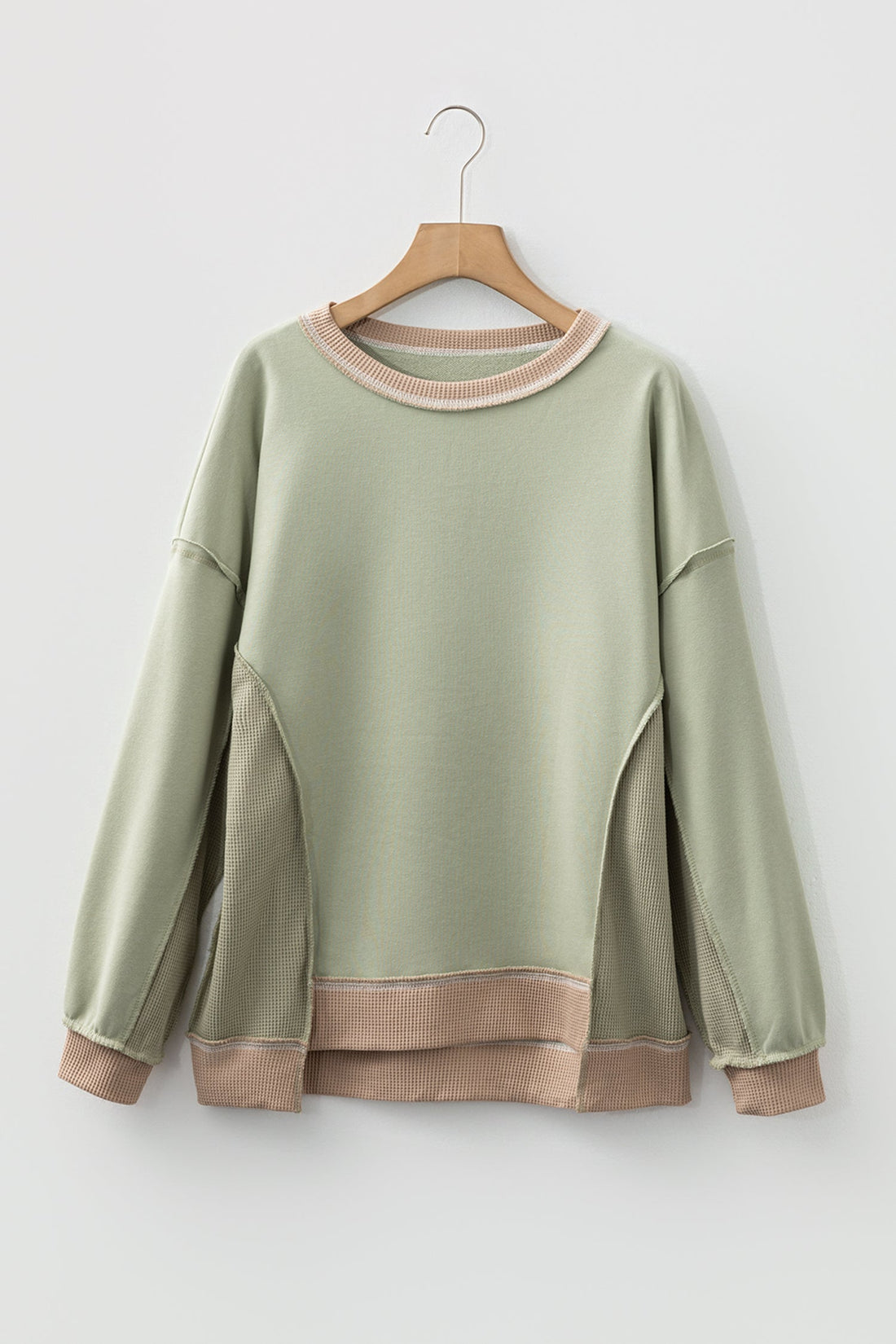 Mix Texture Waffle Patchwork Oversize Sweatshirt - Tops/Sweatshirts & Hoodies
