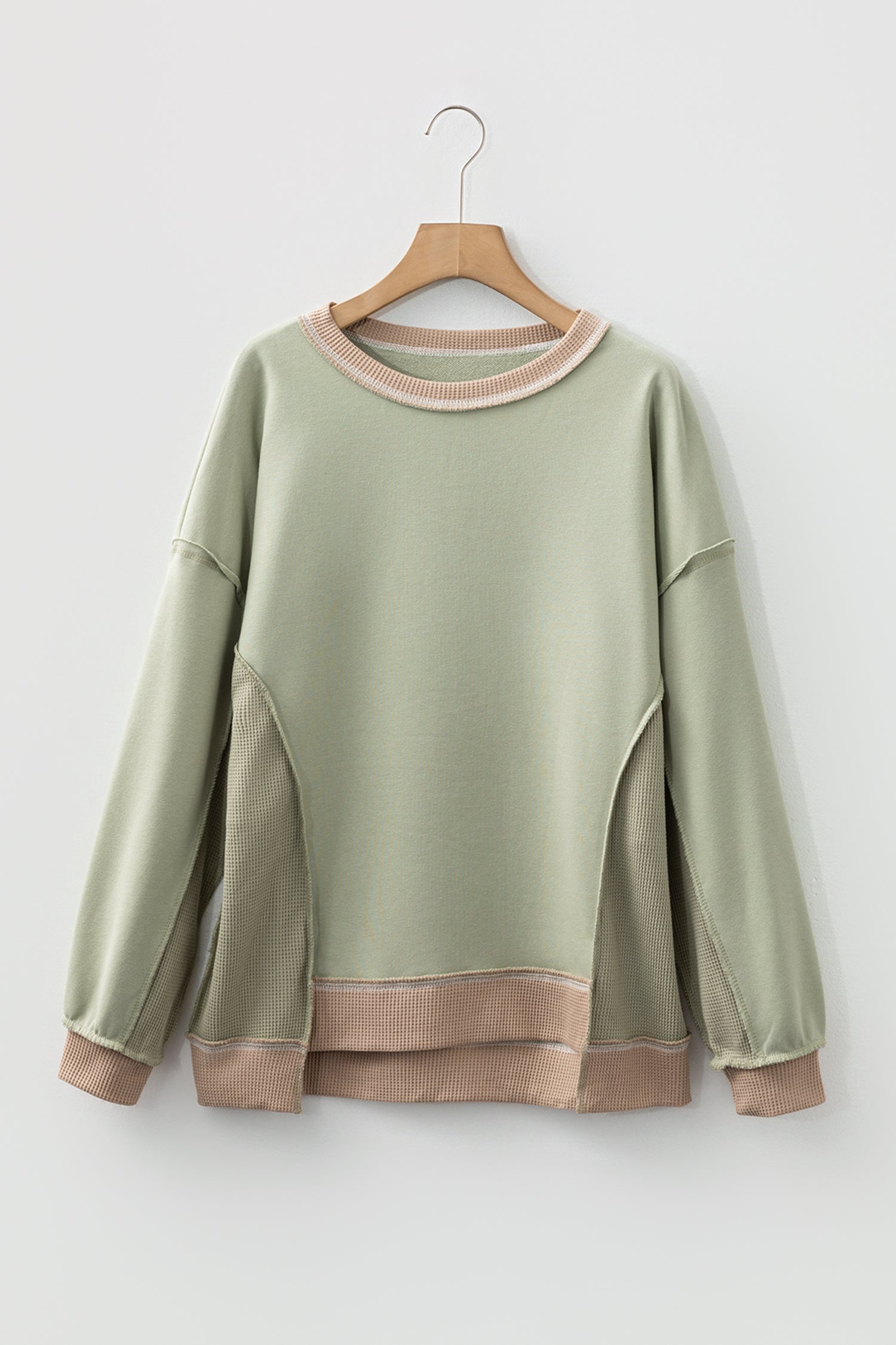 Mix Texture Waffle Patchwork Oversize Sweatshirt - eAura