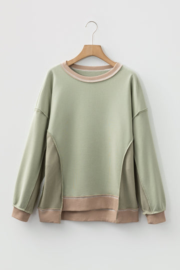 Mix Texture Waffle Patchwork Oversize Sweatshirt - Tops/Sweatshirts & Hoodies