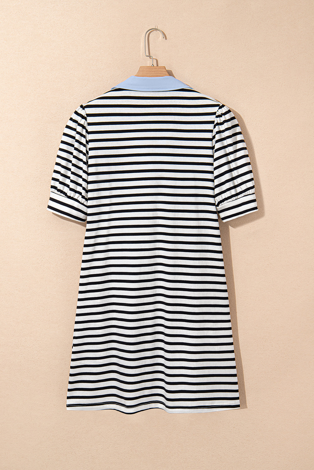 Black Stripe Contrast V Neck Collared T-Shirt Mini Dress with Pockets eAura