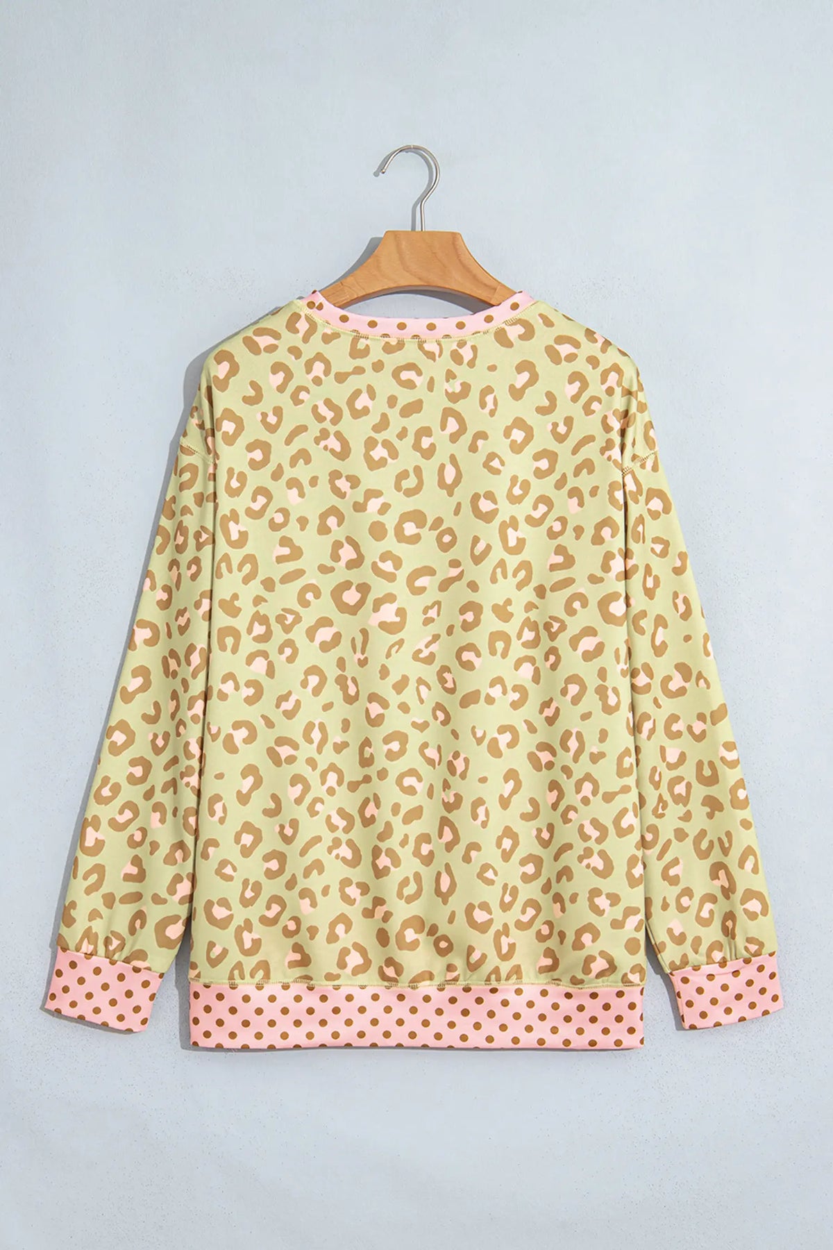 Leopard Polka Dot Colourblock Trim Long Sleeve Top – Khaki