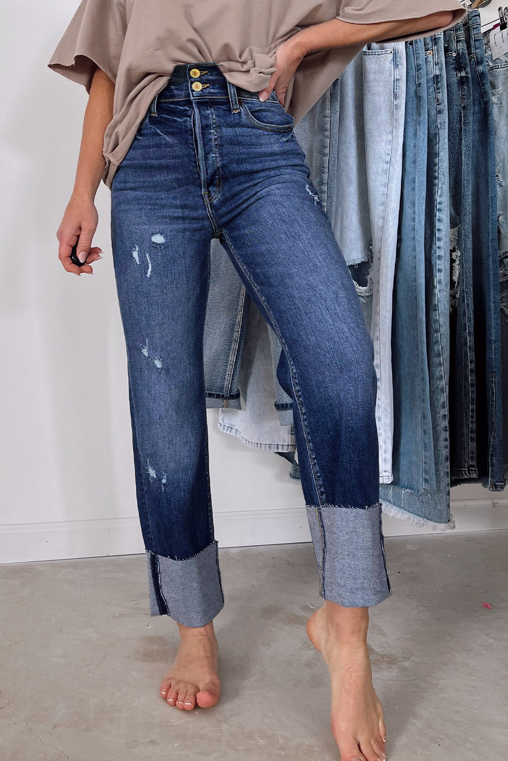High Waist Distressed Straight Leg Jeans - eAura