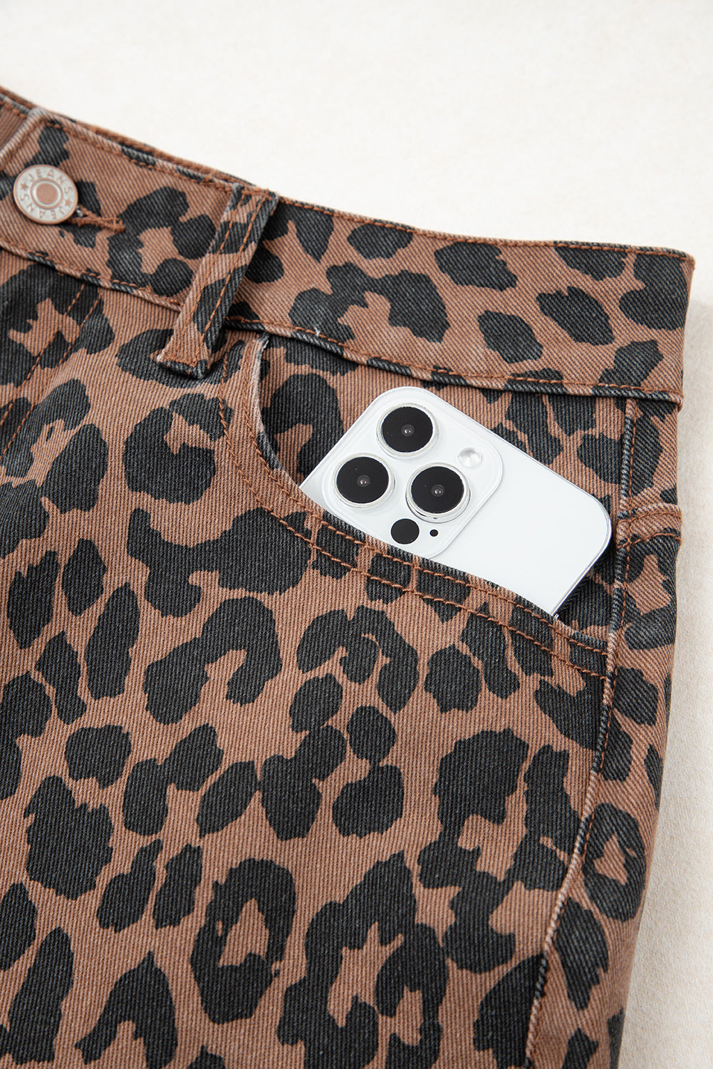 Leopard Denim Frayed Split Denim Midi Skirt - eAura