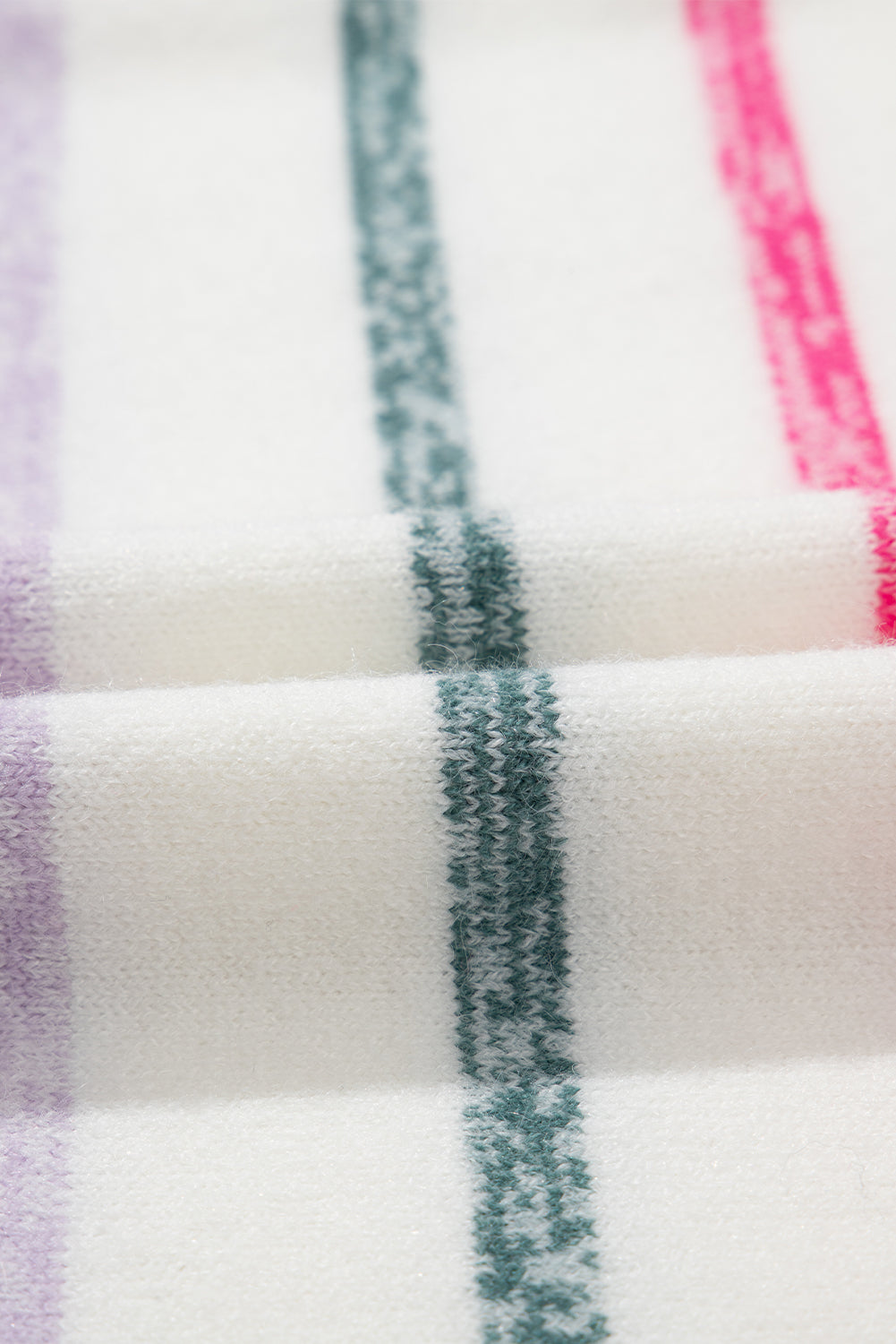 White Colourful Striped Ribbed Trim Sweater eAura