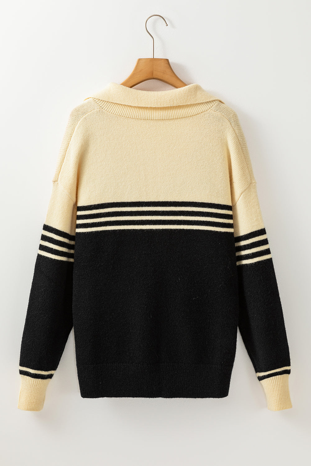 Black Colourblock Stripe Collared V Neck Sweater eAura