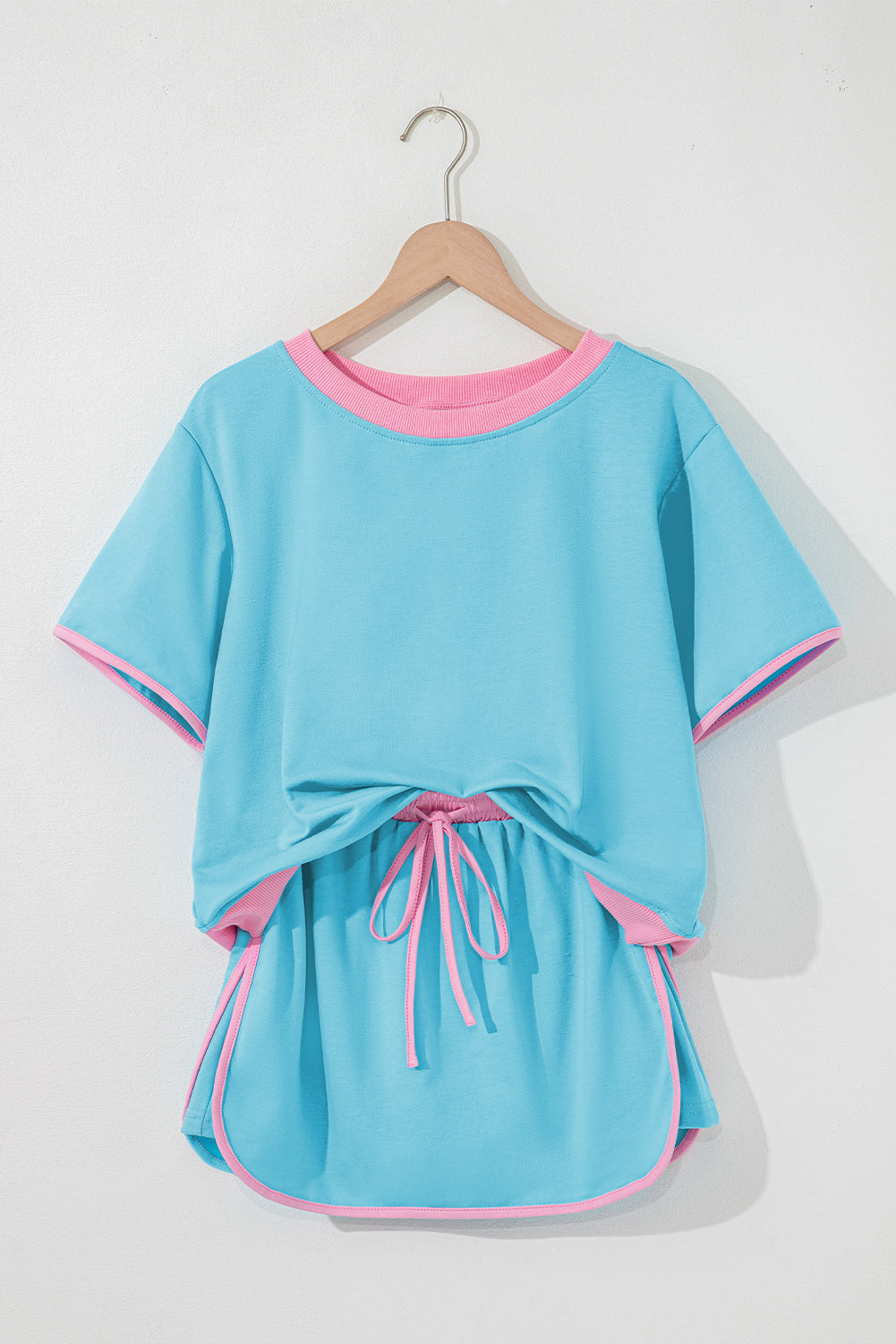 Turquoise Colourblock Edge Drop Shoulder T Shirt and Skirt Co-ord eAura
