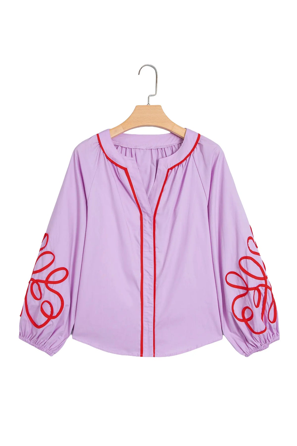 Contrast Detail Long Sleeve Decorative Neckline Cotton Blouse – Orchid Bouquet