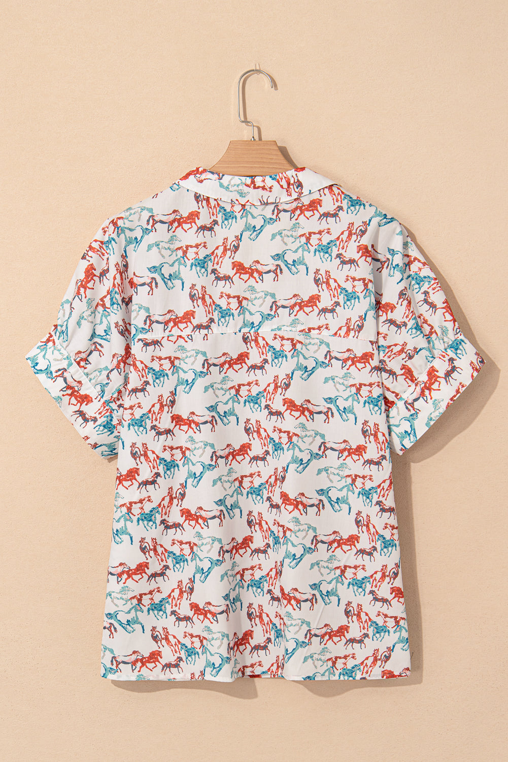 White Horse Galloping Allover Print Split Neck Plus Size Blouse BB Fashion Outlet