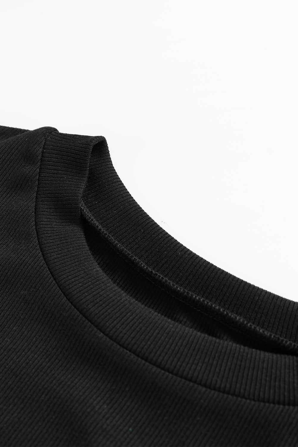 Black Leather Ruffle Sleeve Patchwork Round Neck Blouse eAura