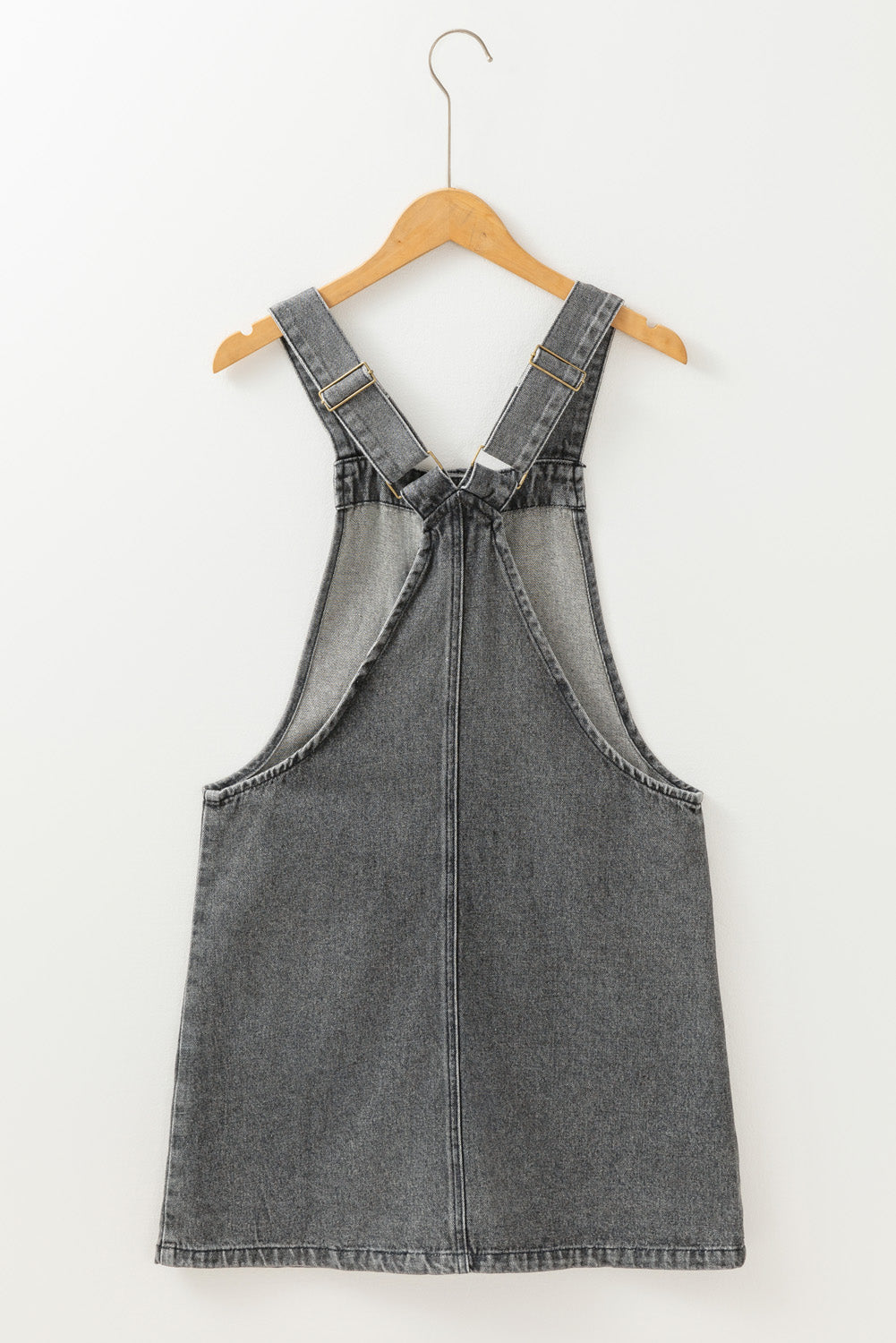 Medium Grey Wide Strap Button Front Pocketed Denim Mini Dress eAura