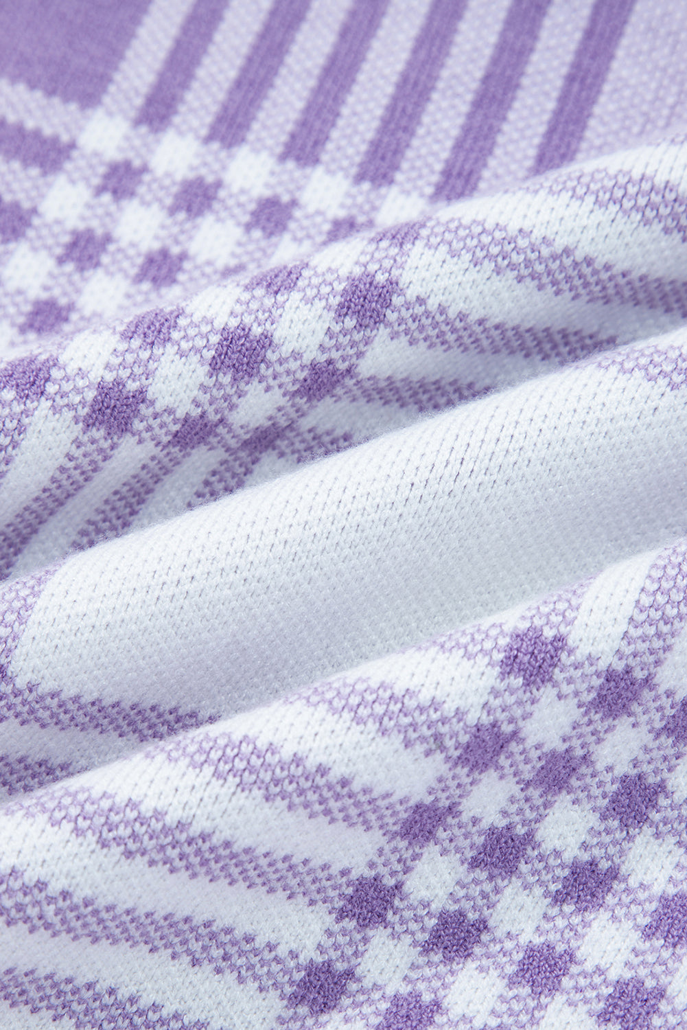 Lilac Plaid Print Ribbed Trim Loose Sweater - eAura