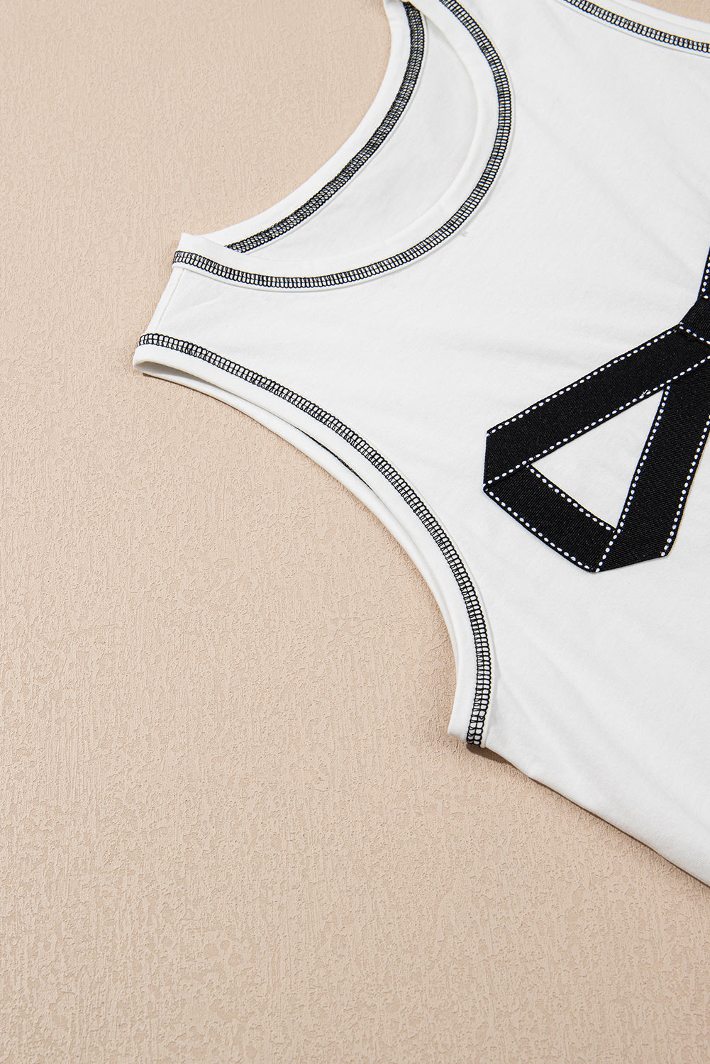 White Sweet Bow Stitching Trim Sleeveless Top eAura