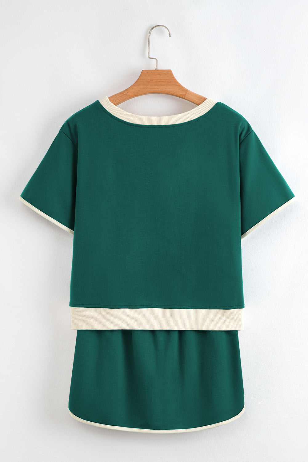 Evergreen Colourblock Edge Drop Shoulder T Shirt and Skirt 2Pcs Set Co-ord eAura