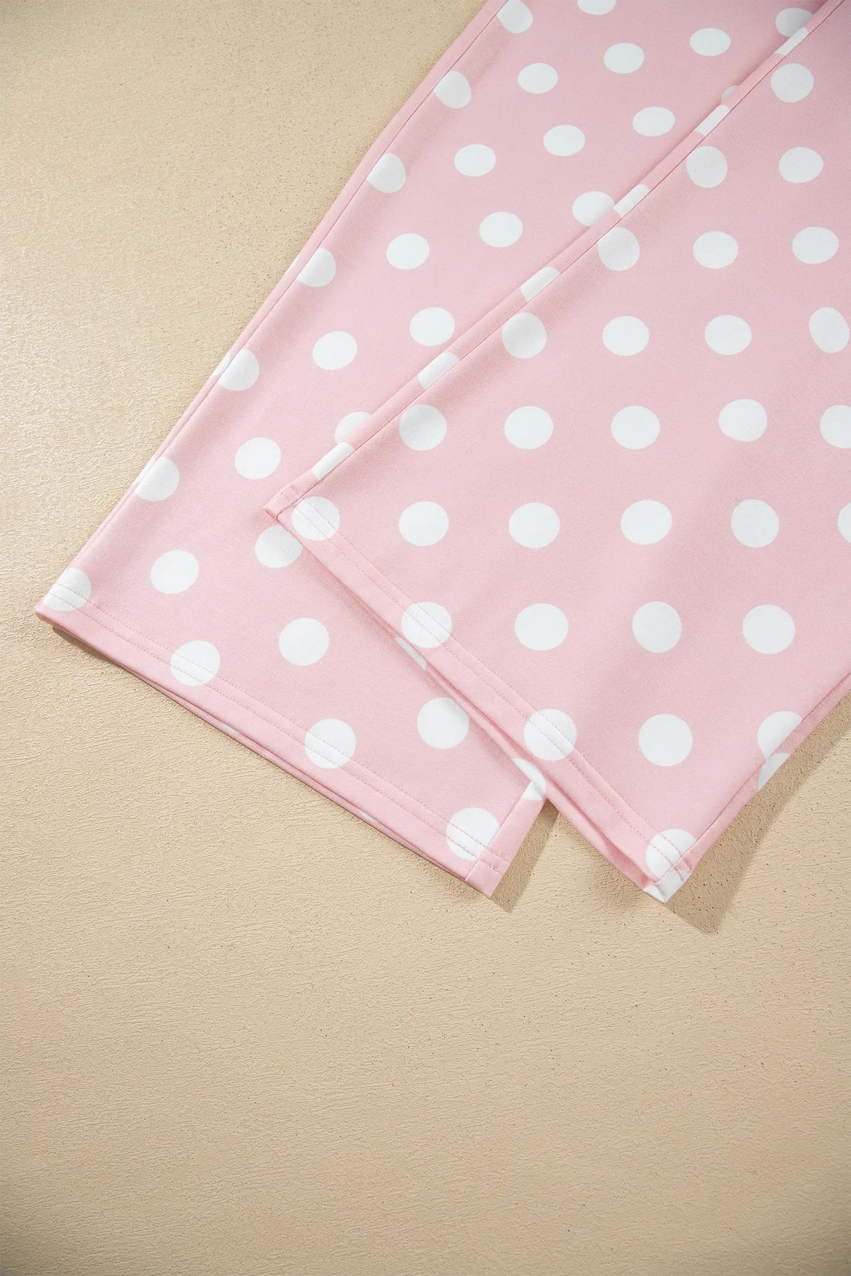 Polka Dot Contrast Trim Long Sleeve Top Drawstring Shift Pants Set – Pink