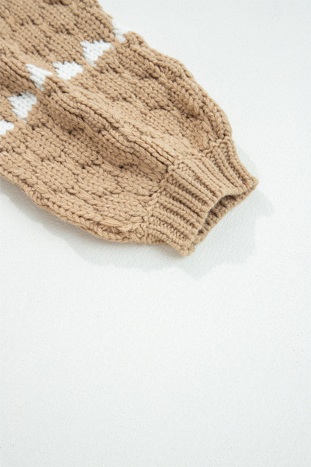 Contrast Detail Textured Knit Puff Sleeve Baggy Sweater - eAura