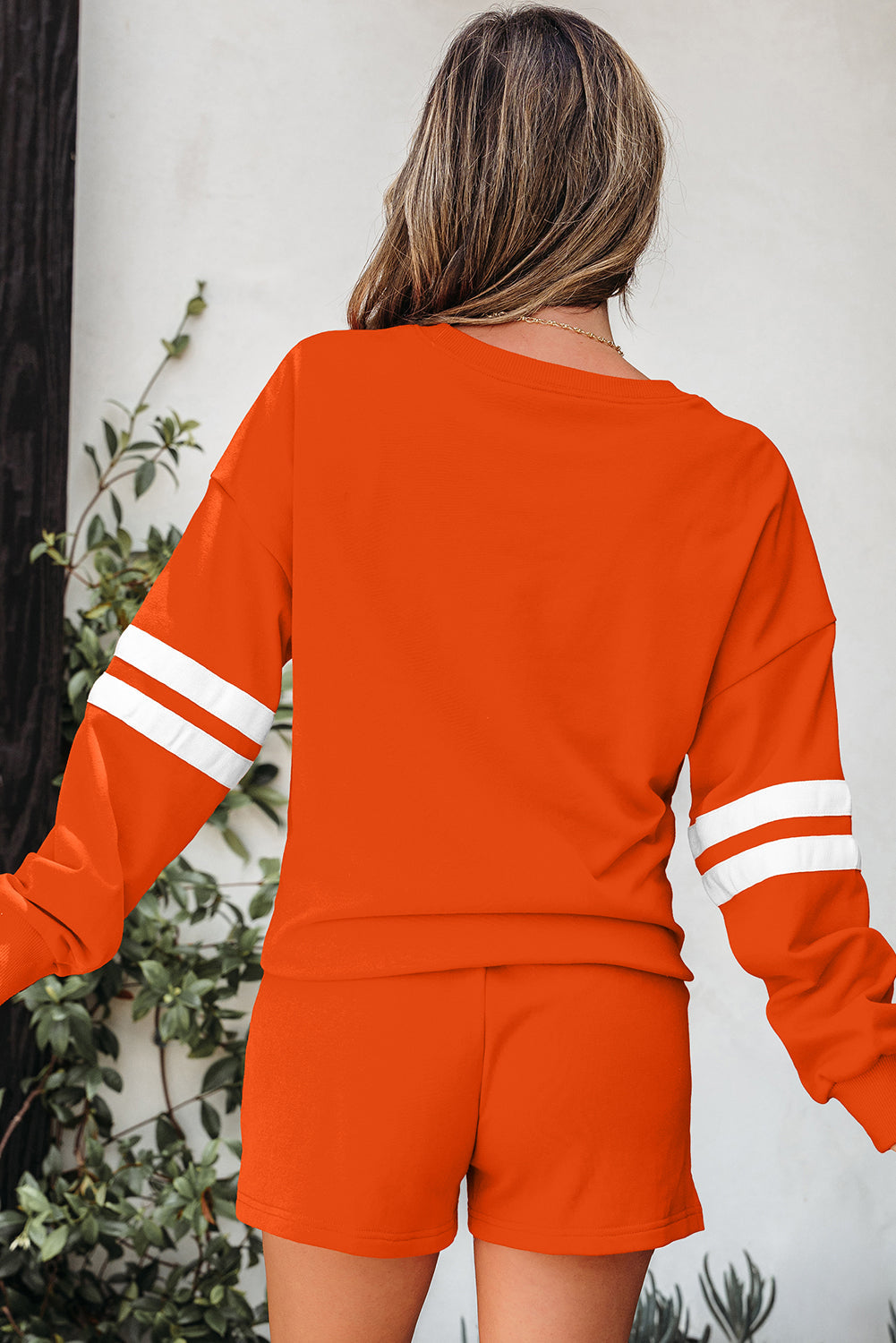 Varsity Striped Sleeve Drop Shoulder Sweatshirt and Shorts Co-ord Set eAura