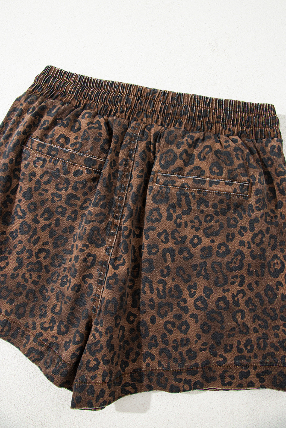 Brown Leopard Print Elastic Waist Drawstring Denim Skort eAura
