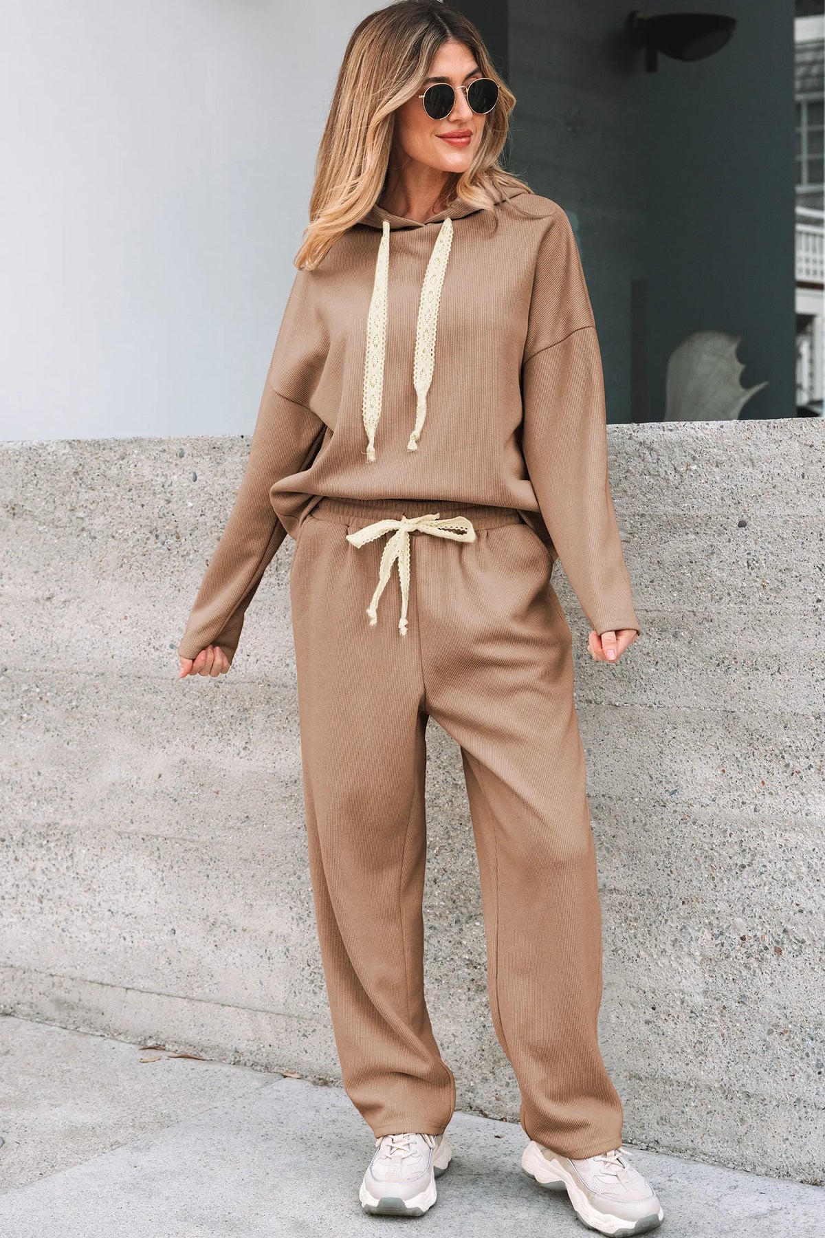 Pullover Hoodie and High Waist Bottoms Soft Cord Co-ord Set