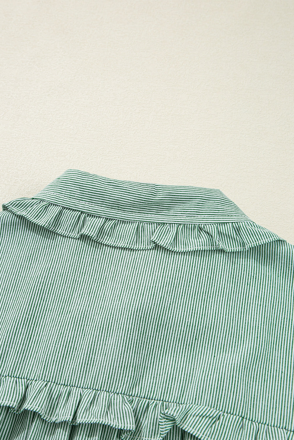 Green Stripe Frilled Sleeveless Collar Front Pocket Button Up Mini Dress eAura
