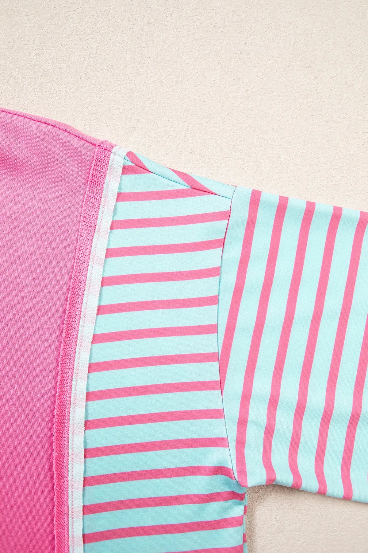 Colour Block Patchwork Relaxed Split Long Sleeve Top – Rose Stripe