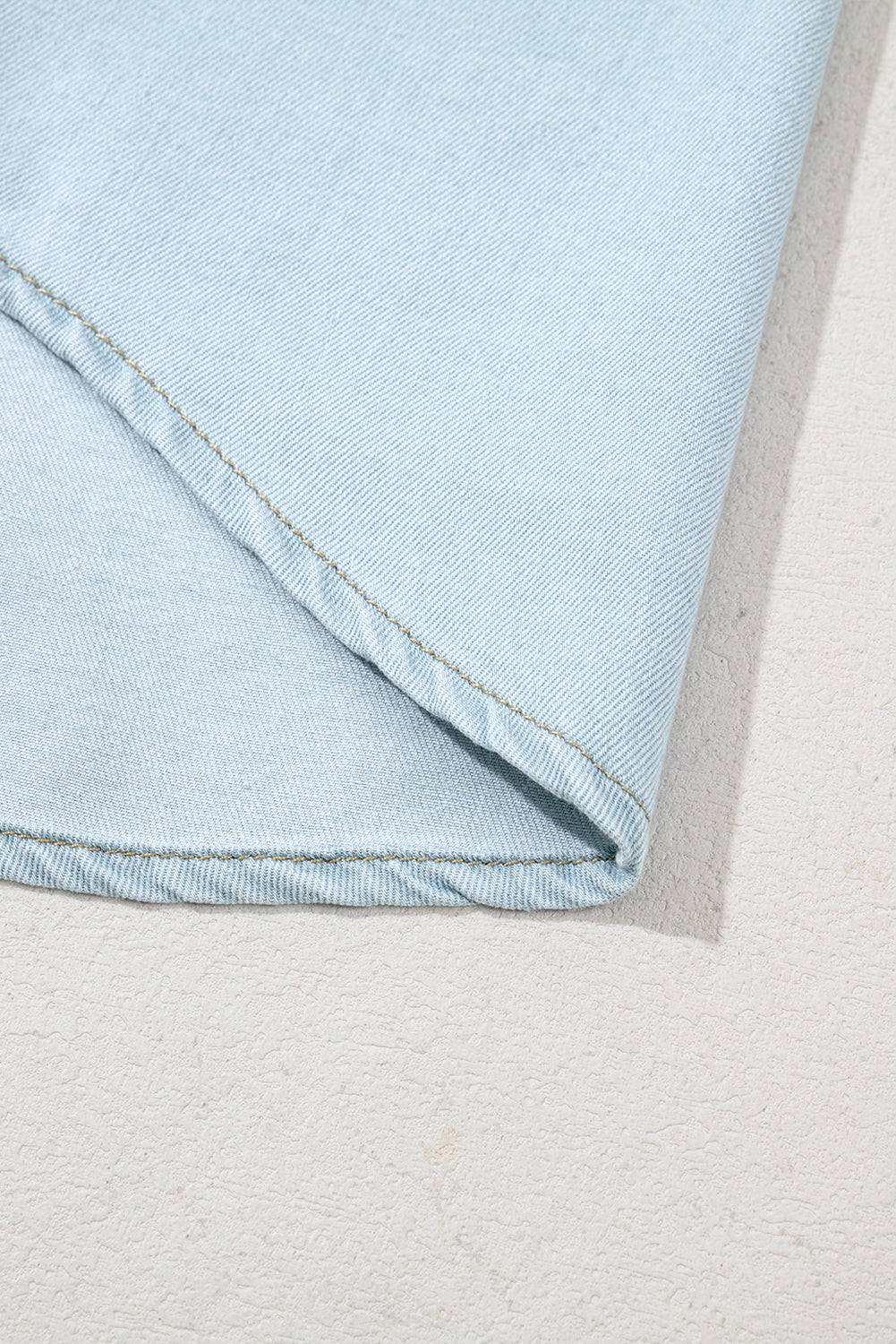 Beau Blue Mineral Wash Cap Sleeve Frilled Button Up Denim Shirt eAura