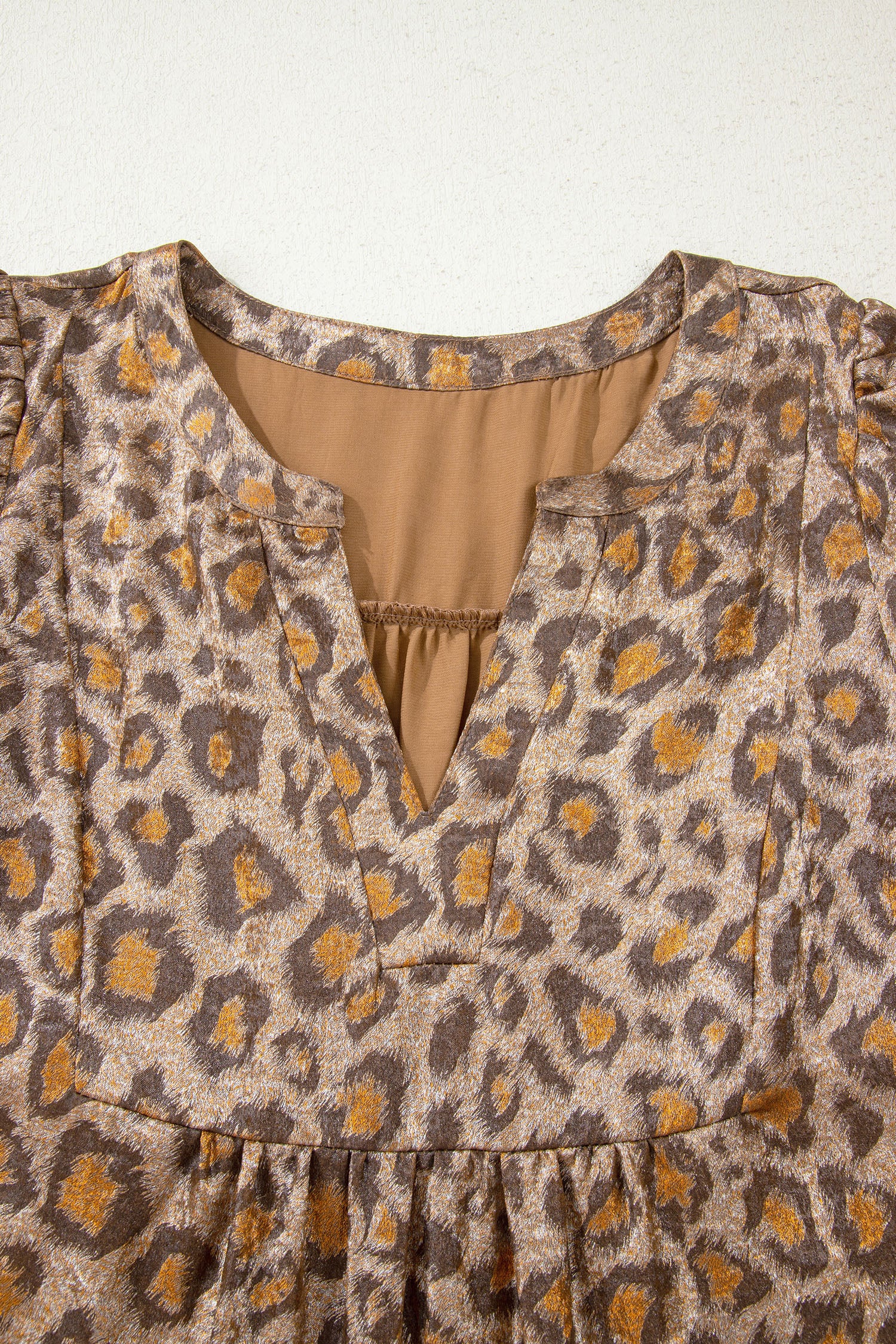 Leopard Print V-Neck Ruffled Sleeve Tiered Loose Mini Dress