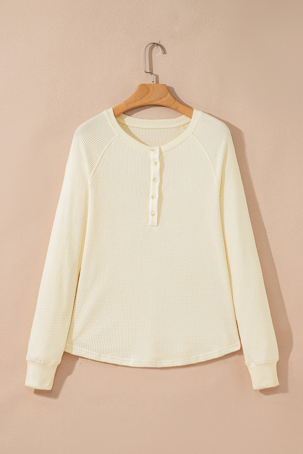 CreamTextured Half Buttons Henley Top - eAura