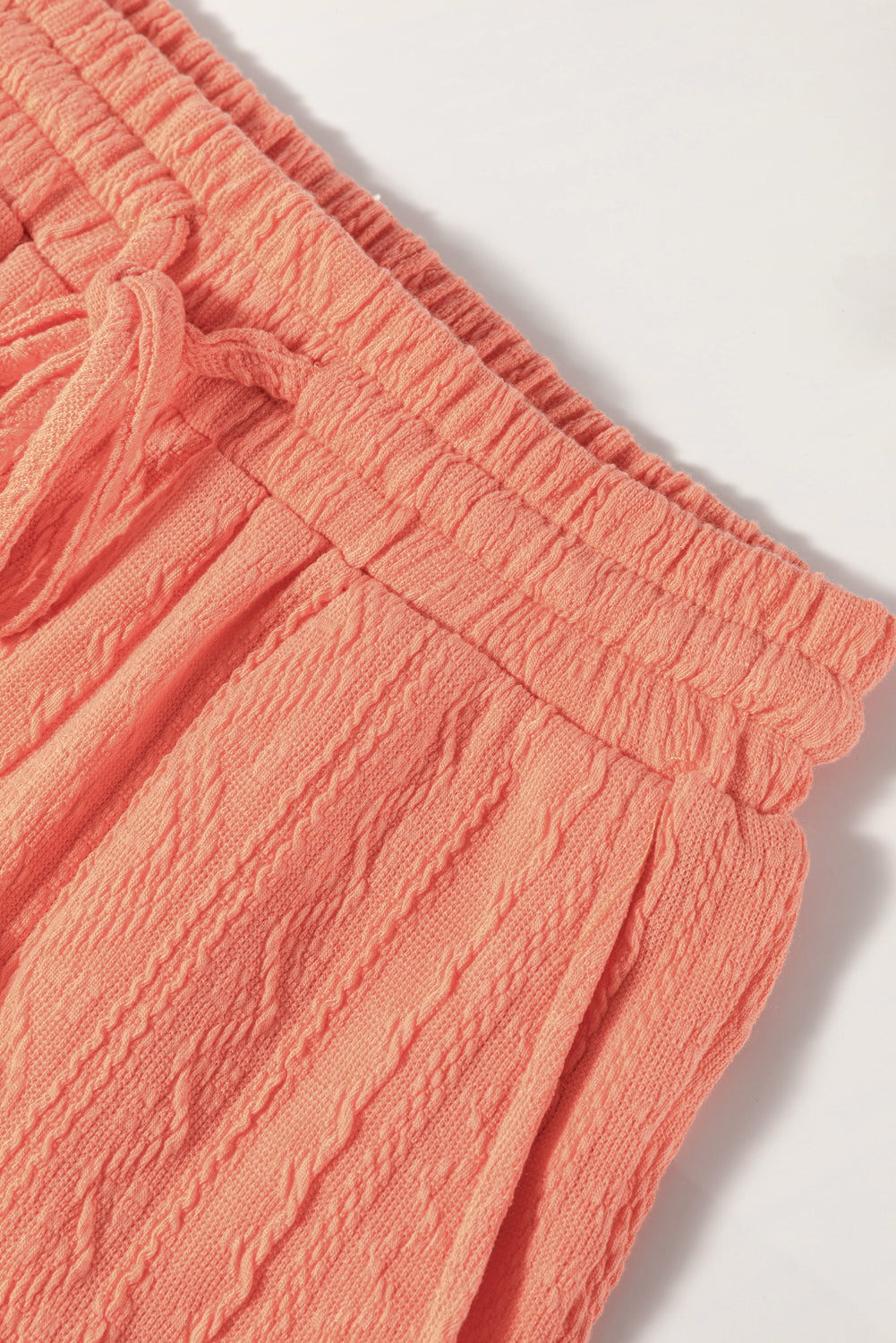 Pale Chestnut Textured Patched Pocket Short Sleeve Top Drawstring Shorts Set eAura