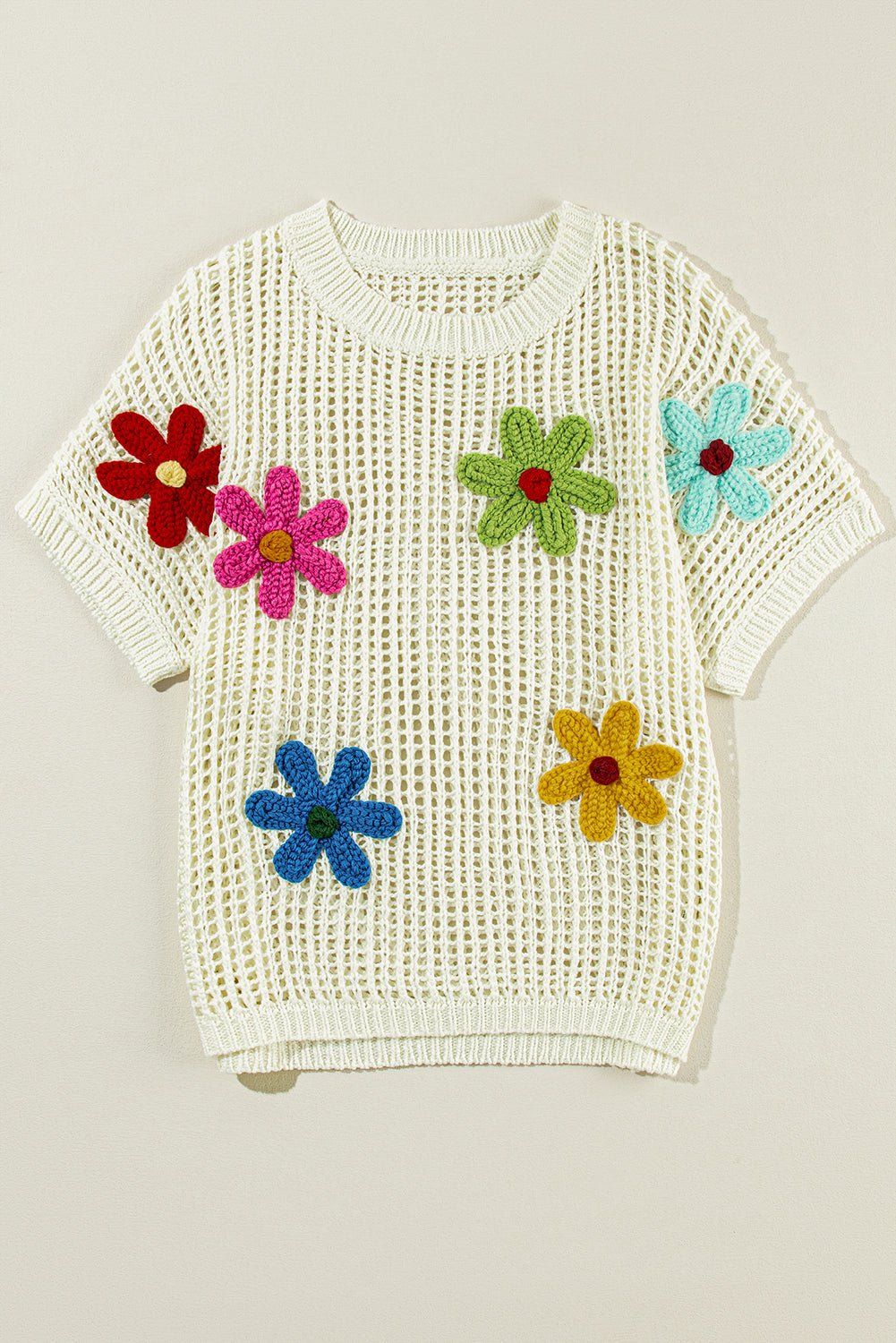 Light French Beige Crochet Flower Hollow-out Sweater eAura