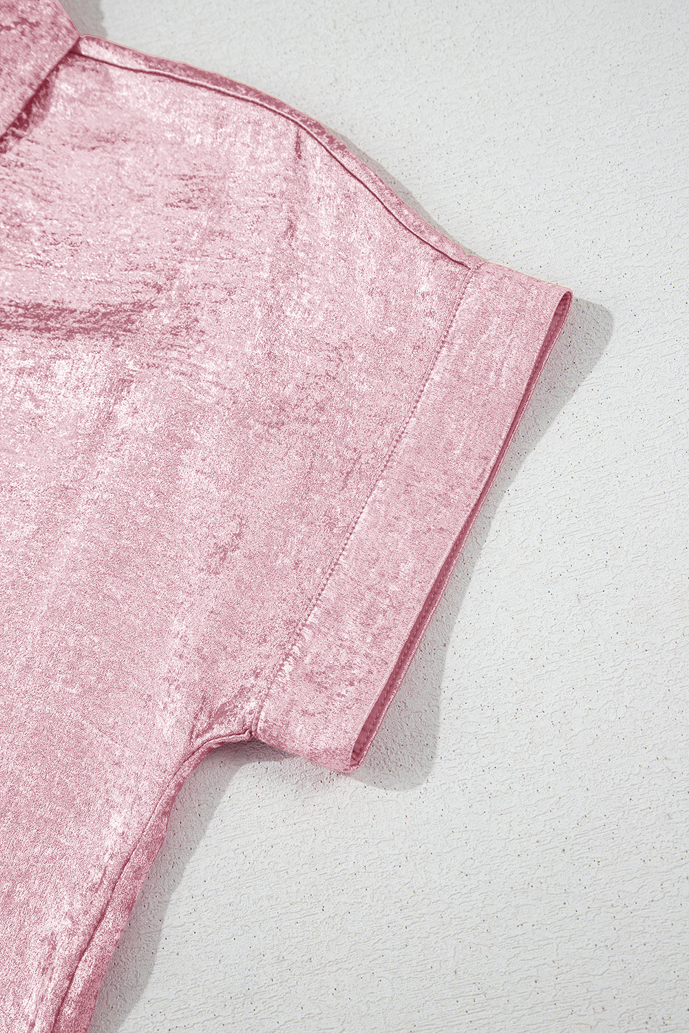 Pink Metallic Sheen Short Sleeve Buttoned Front Casual Shirt BB Fashion Outlet