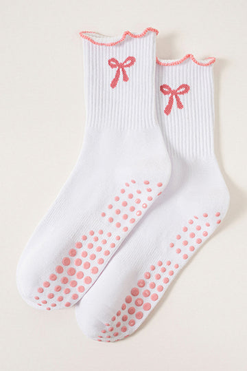Bow Print Non-Slip Ruffle Grip Socks