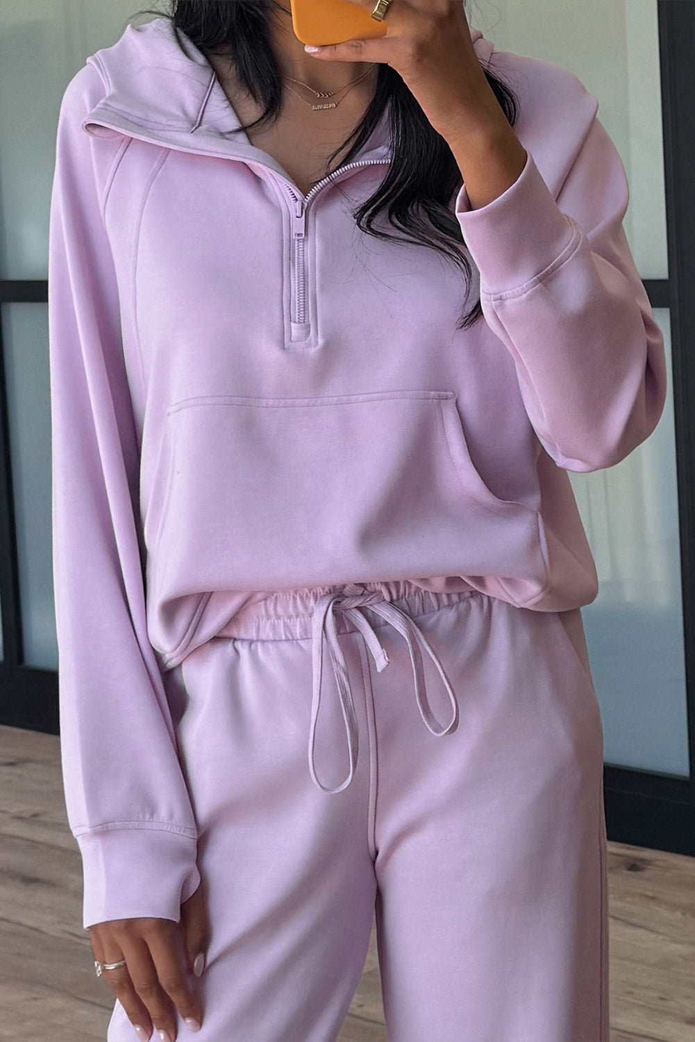Half Zip Thumbhole Sleeve Hoodie & Active Pants 2pcs Co-ord Outfit eAura