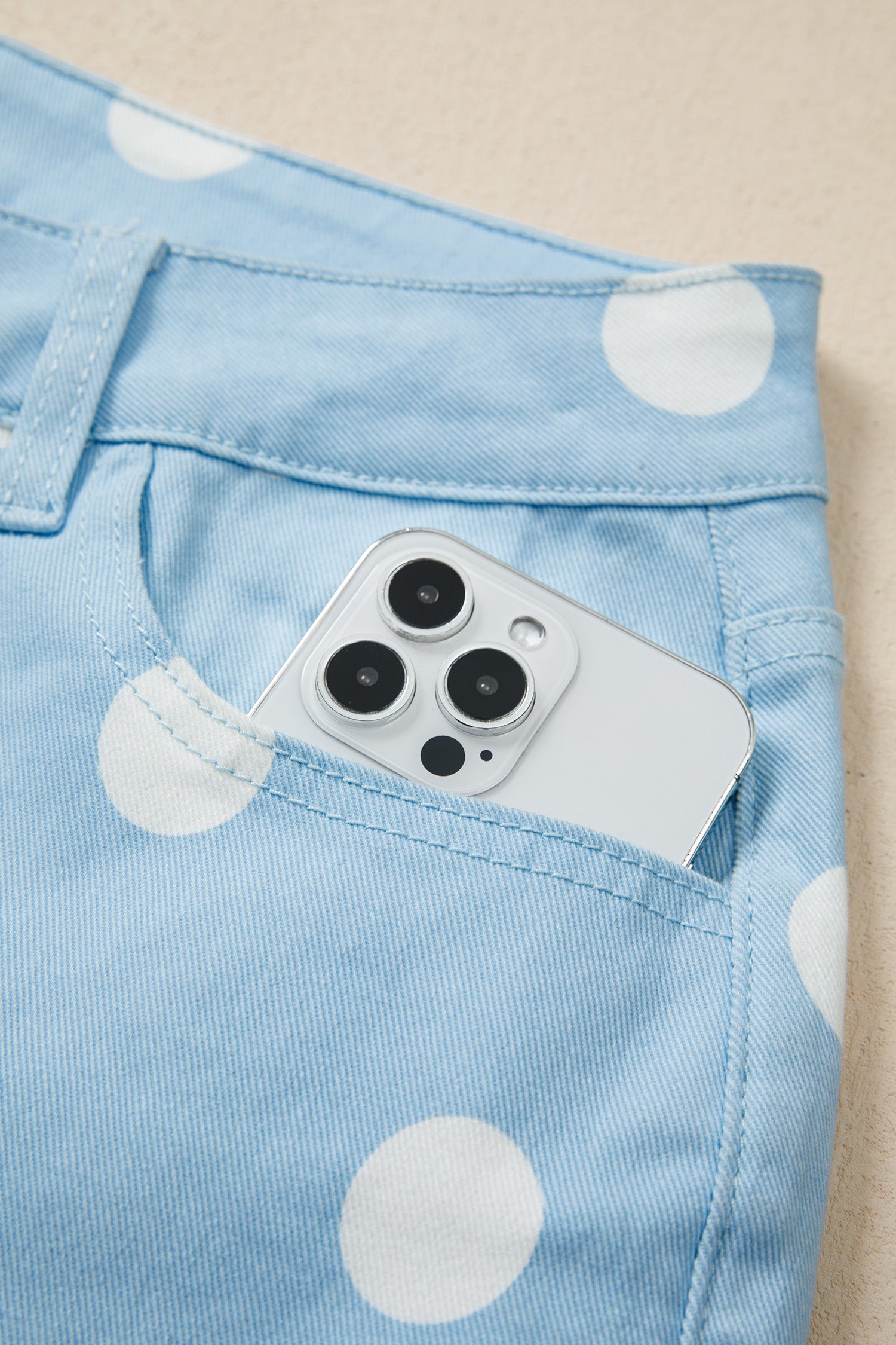Polka Dot Print Raw Hem Shift Jeans