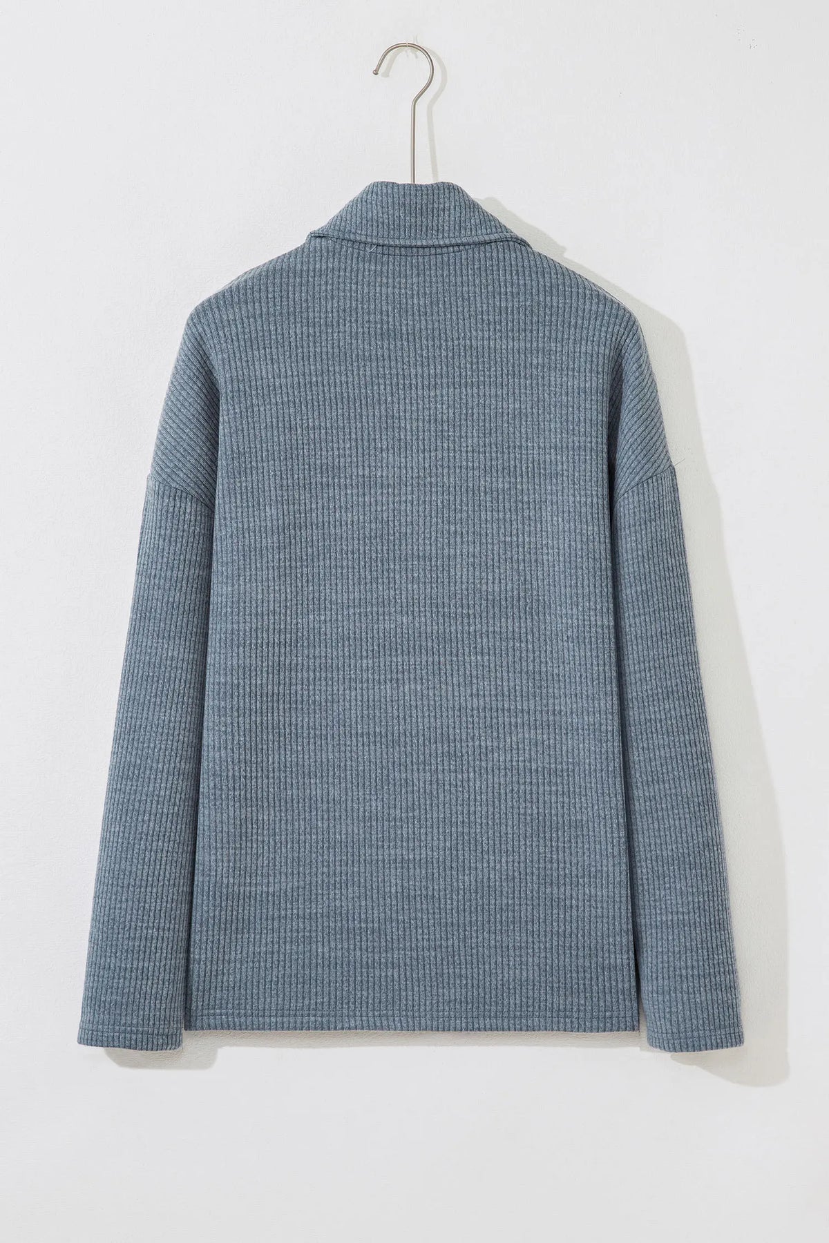 Medium Grey Ribbed Knit Buttons Front Flap Pocket Casual Shacket