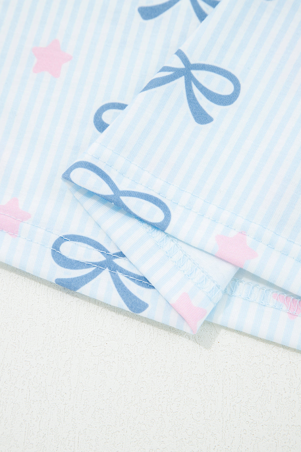 Sky Blue Stripe Bow Star Print Tied Detail 2pcs Lounge Set - eAura