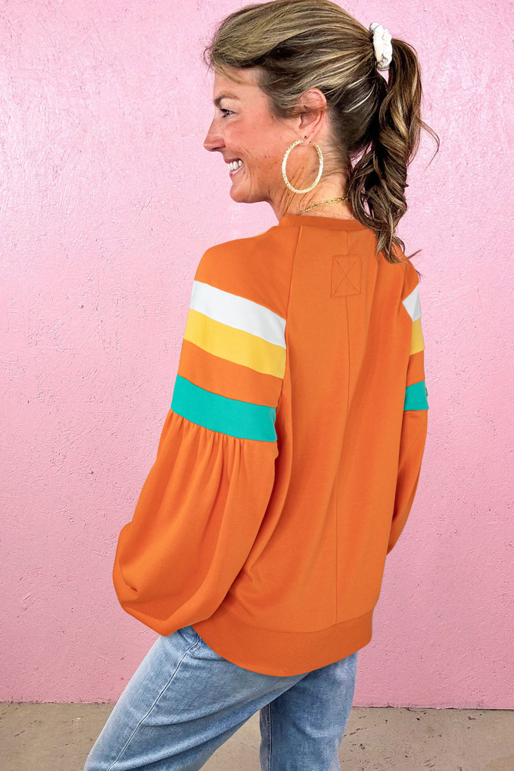 Flamingo Colour Block Sleeve Exposed Seam Raglan Sweatshirt eAura